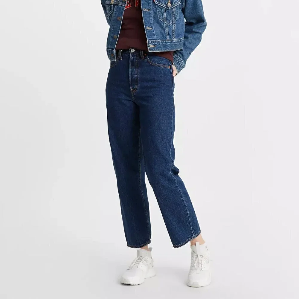 Levis Ribcage straight high-rise jeans straight wide leg denim women blue new 24